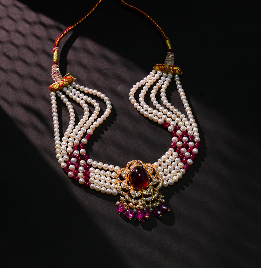 Artistic Ruby Pearl Choker