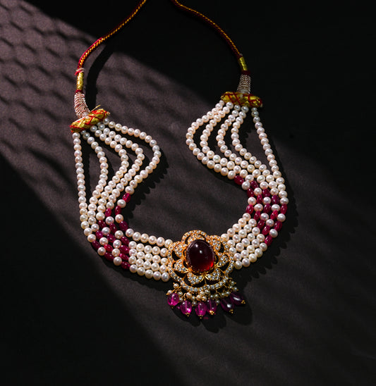 Artistic Ruby Pearl Choker