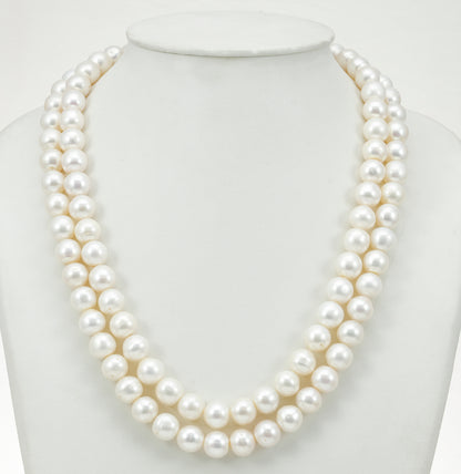 9.0-10.0mm White Near Round Freshwater Pearl Necklace Set - A Quality