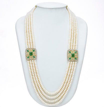 Innovative Green Stone  Side Pieces Freshwater Pearl Necklace Set