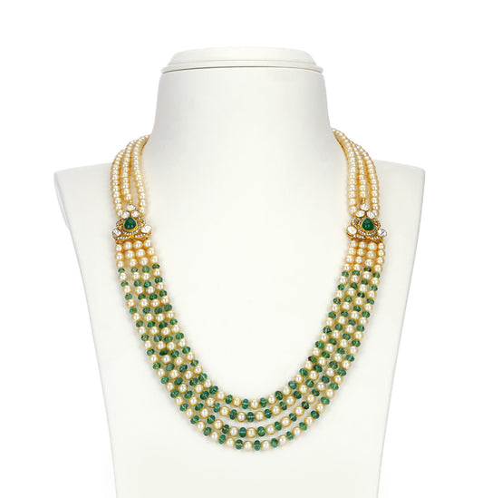 Artistic Emerald Pearl Side Pieces Necklace Set