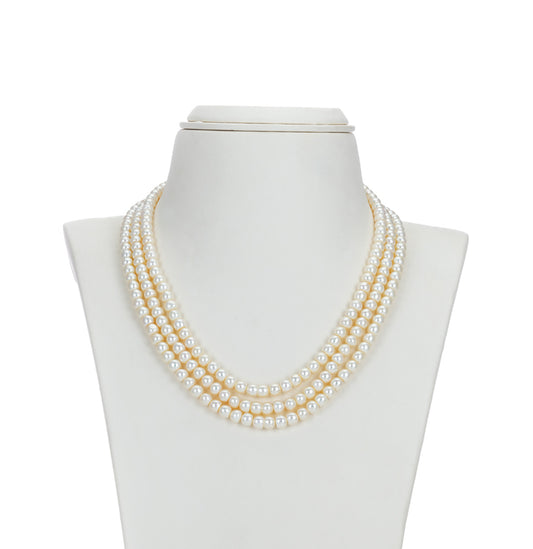 5.0-6.0mm White Button Freshwater Pearl Necklace Set - AA