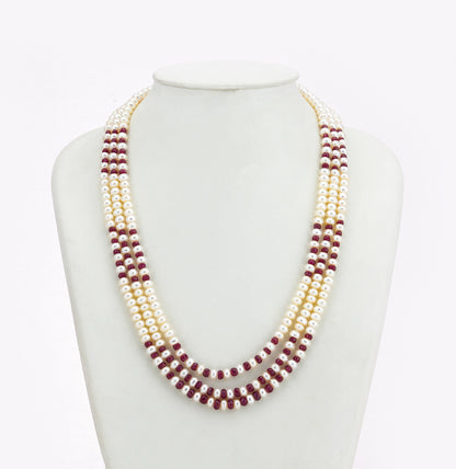 Valuable Natural Ruby And 5.0-6.0mm Freshwater Pearl Necklace Set-AA Quality