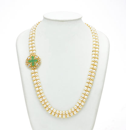Regal Button Fancy Green Stone Freshwater Pearl Necklace Set