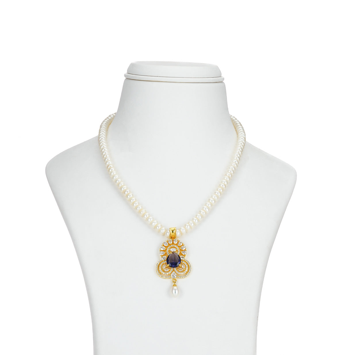 Vitreous Blue Stone Freshwater Pearl Necklace Set