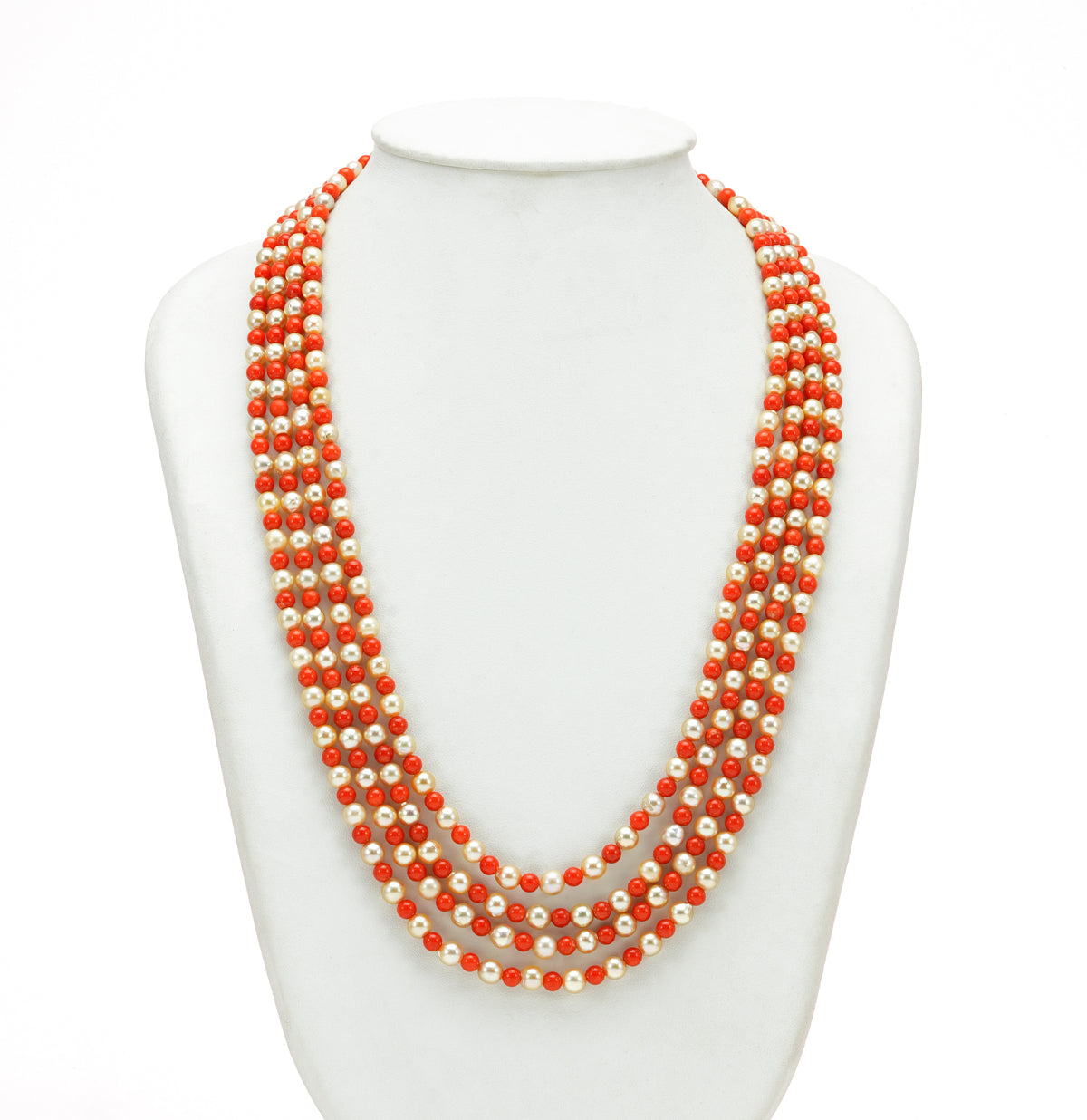 Natural Coral And 5.0-6.0mm Golden Saltwater Akoya Pearls Necklace Set-AAA Quality