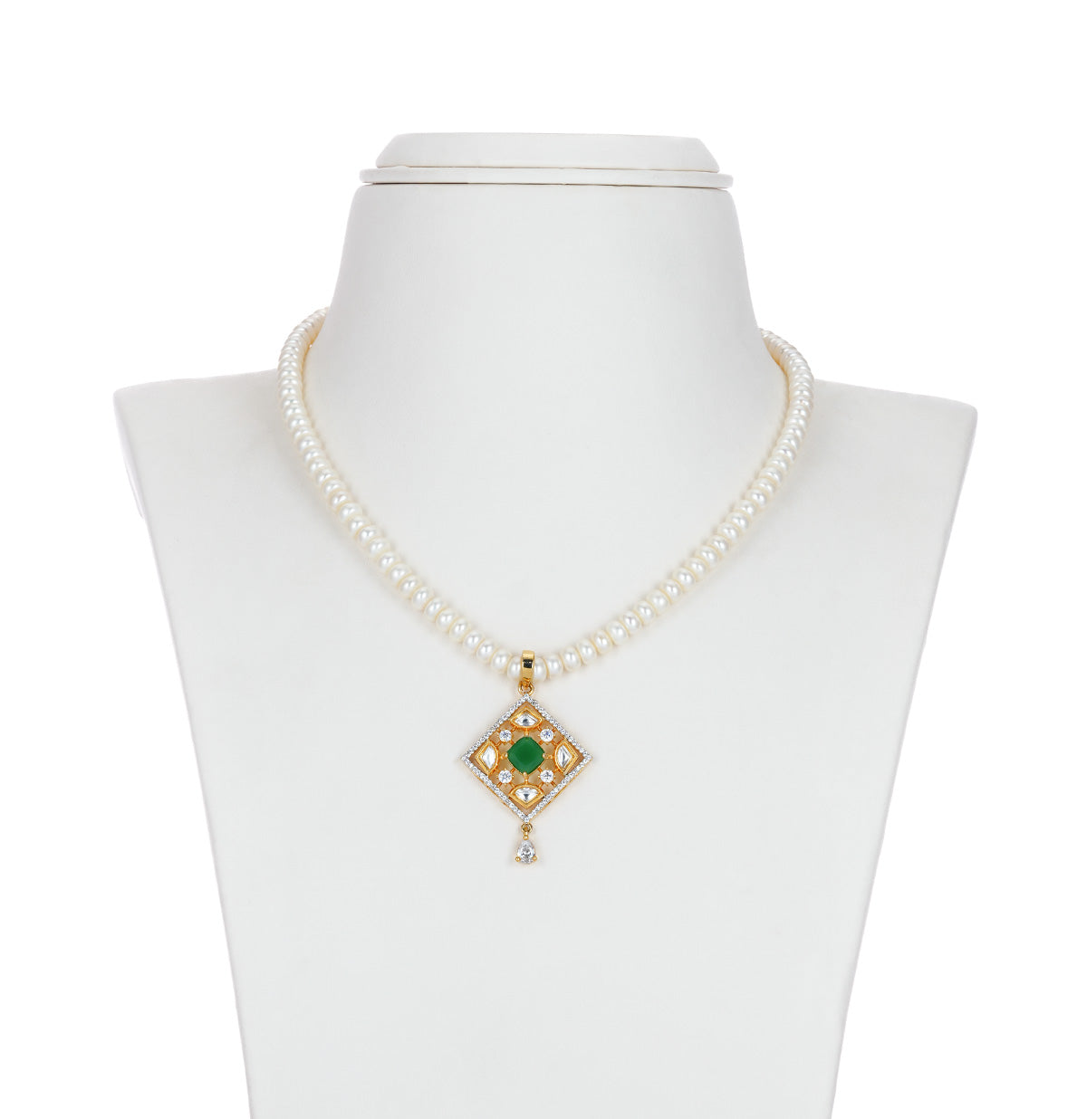 Premium Green Stone Freshwater Pearl Necklace Set