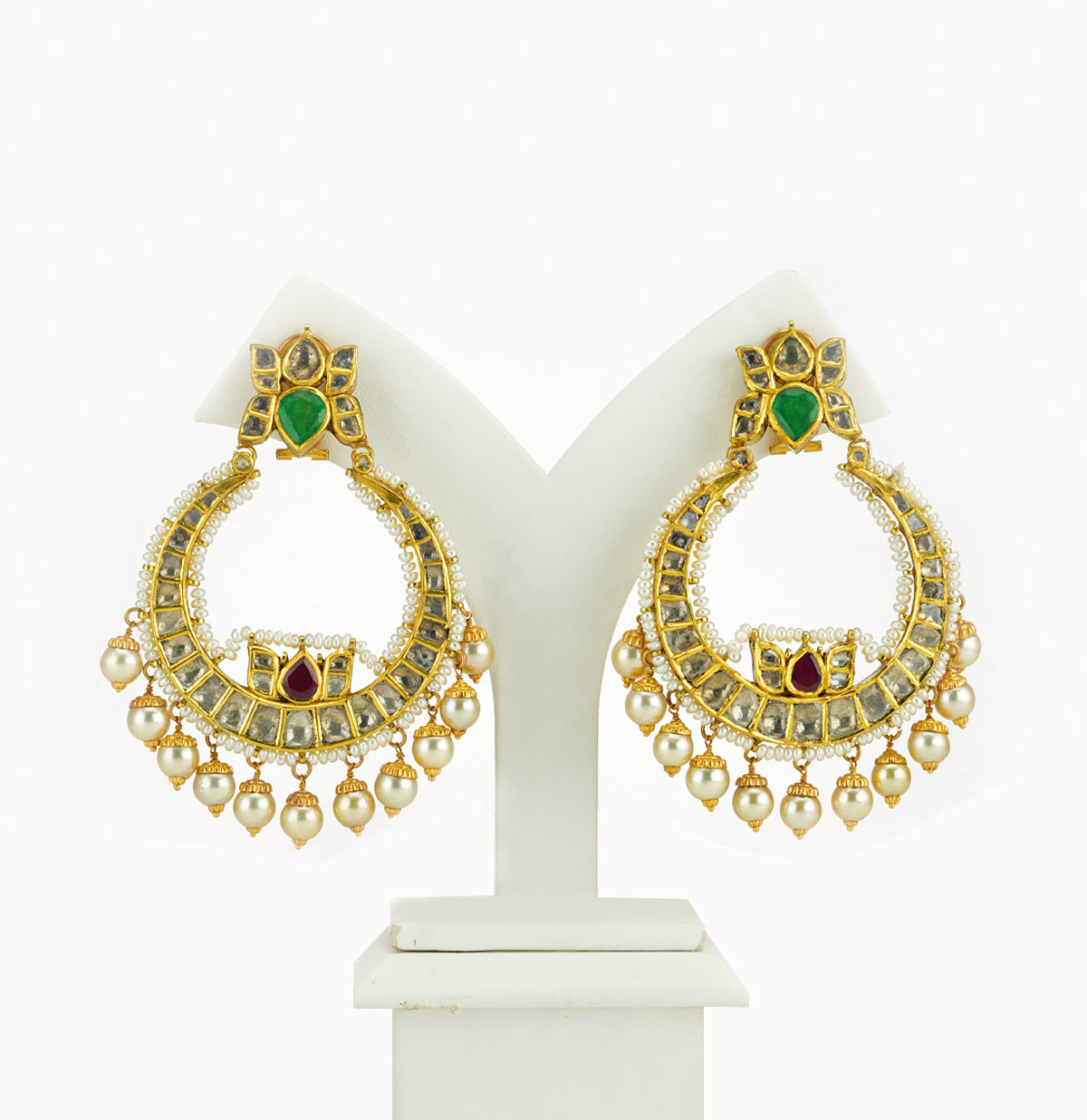 Superior Polki with Pearl Gold Chand Bali