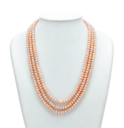 4.0-5.0mm Pink Button Freshwater Pearl Necklace Set - A Quality