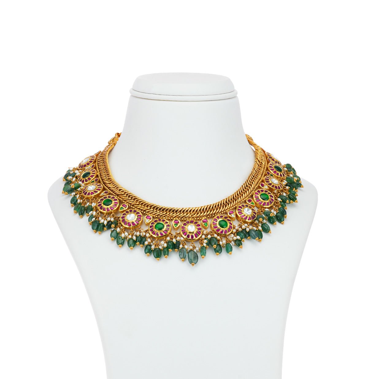 Aesthetic Gold Ruby Emerald Stone Necklace