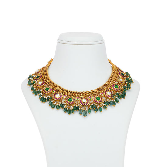 Aesthetic Gold Ruby Emerald Stone Necklace