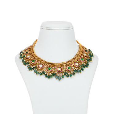 Aesthetic Gold Ruby Emerald Stone Necklace