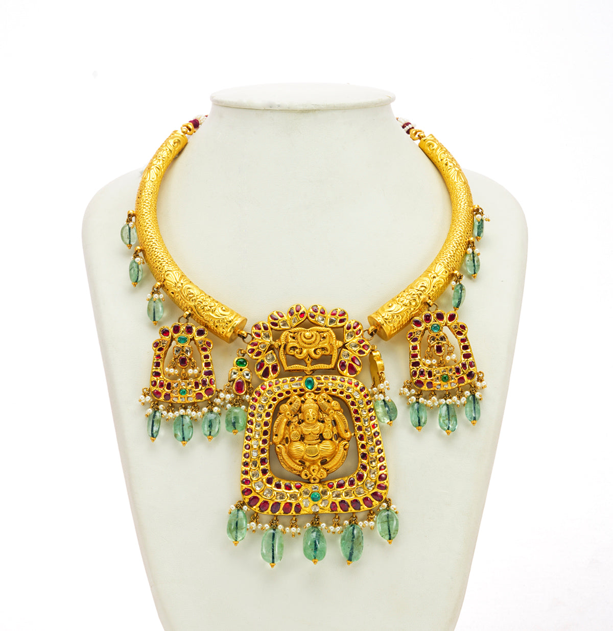 Designer Gold  Red and Green Stone Kundan Necklace