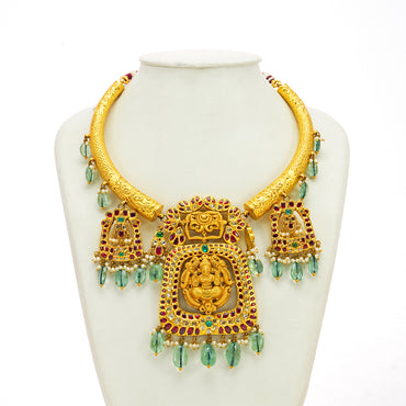 Designer Gold  Red and Green Stone Kundan Necklace