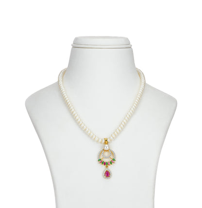 Glowy Red Green Freshwater Pearl Necklace Set