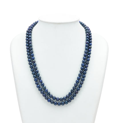 6.0-7.0mm Black Near Round Freshwater Pearl Necklace Set - A Quality