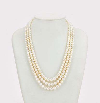 Grading White Near Round Freshwater Pearl Necklace Set - AAA Quality