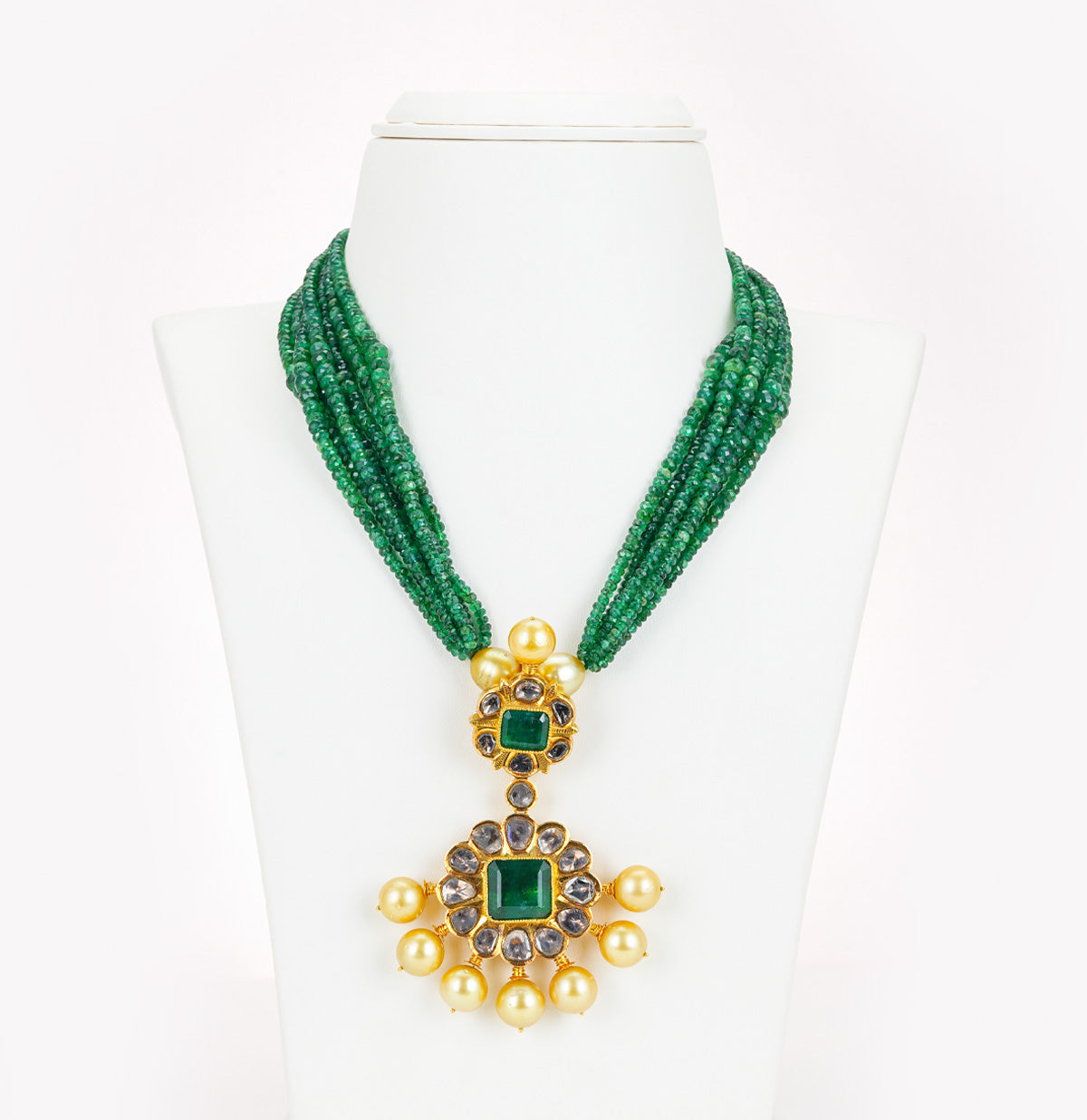 Intricate Polki Emerald Necklace