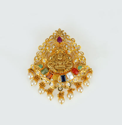 Decorative Laxmi Devi Gold Navratan Stone Locket