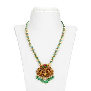 Resonant Gold Laxmi Devi Emerald Stone Necklace