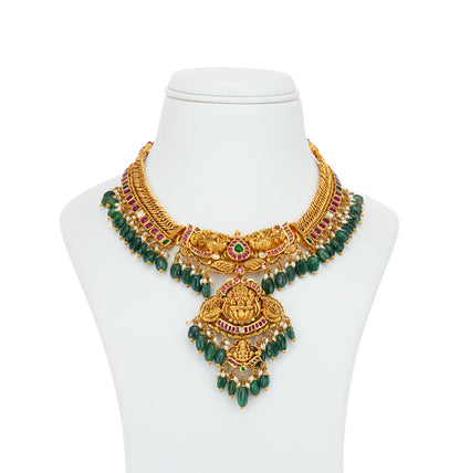 Trendy Emerald Gold Stone Necklace