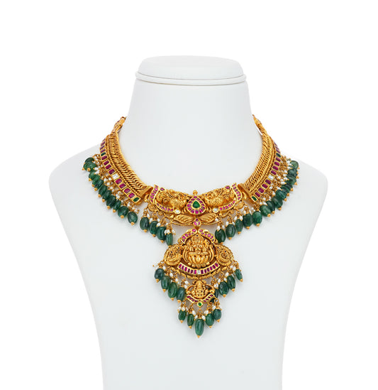 Trendy Emerald Gold Stone Necklace