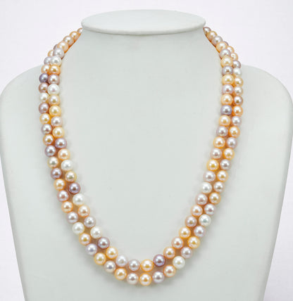 7.0-8.0mm Multicolor Round Freshwater Pearl Necklace Set - AA Quality
