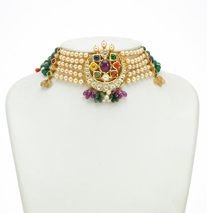 Versatile Kundan Pearl And Emerald Polki Navaratan Stone Choker