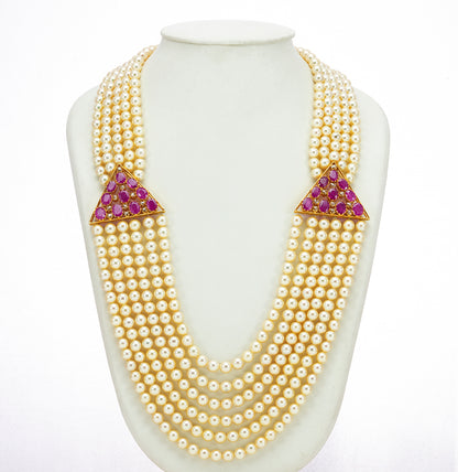 Versatile Ruby Pearl Side Piece Necklace