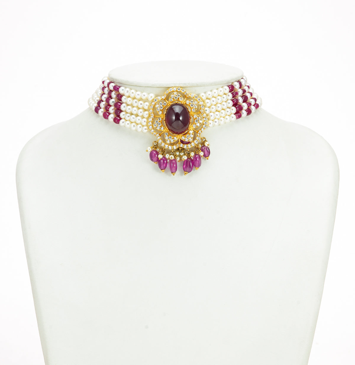 Artistic Ruby Pearl Choker