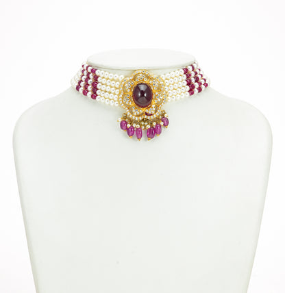 Artistic Ruby Pearl Choker
