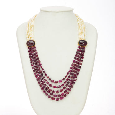 Delicate Gold Pearl Ruby Side Piece Necklace