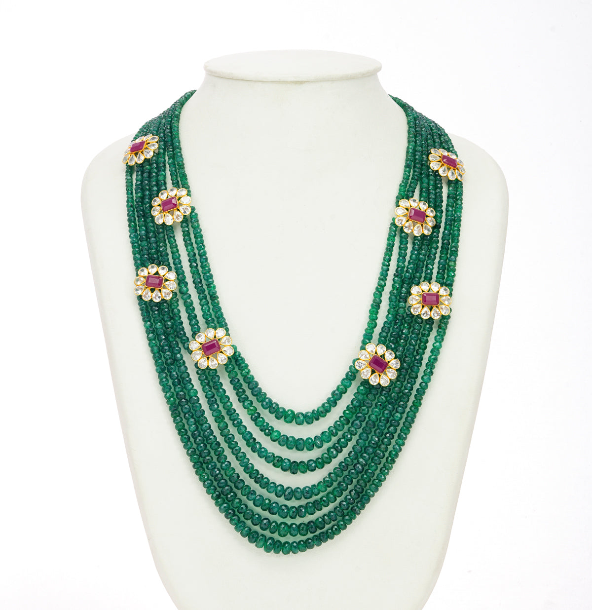 Studded Gold Emerald Side Pices Necklace