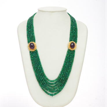 Exciting Gold Emerald Side Piece Necklace