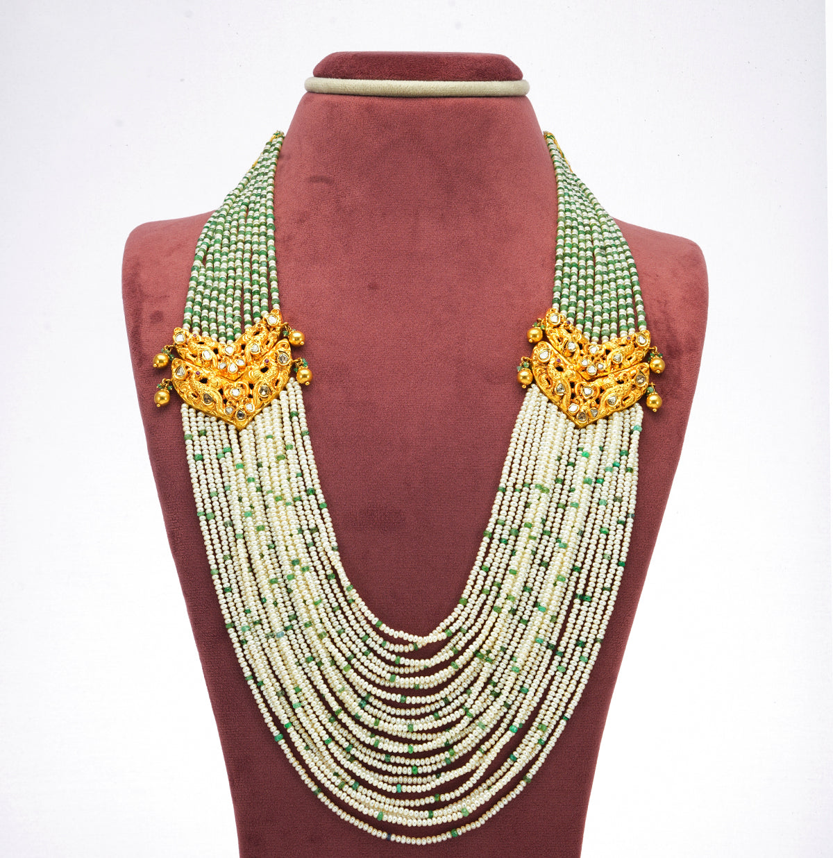 Graceful Seed Pearl Emerald Side Piece Necklace