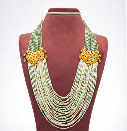 Graceful Seed Pearl Emerald Side Piece Necklace
