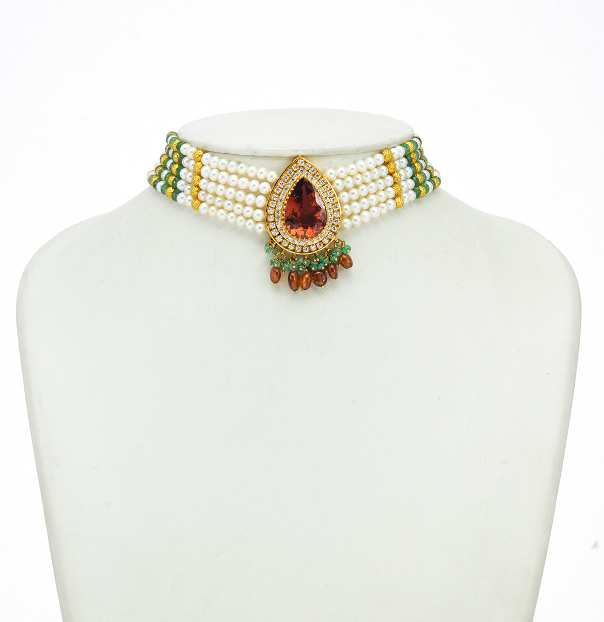 Radiant Pearl Emerald Stone Choker