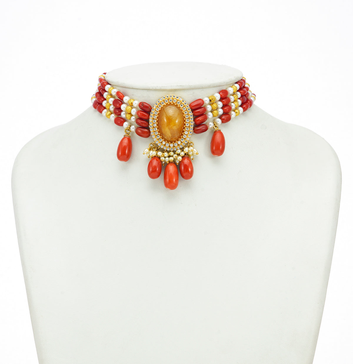 Modern Coral Stone Pearl Choker