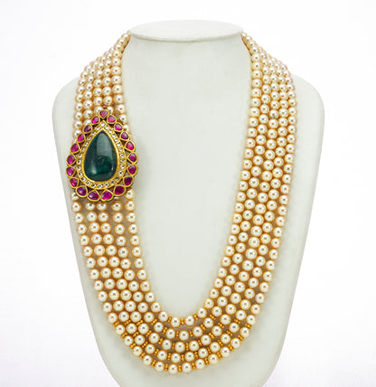 Decadent Gold Kundan Emerald Side Piece Necklace