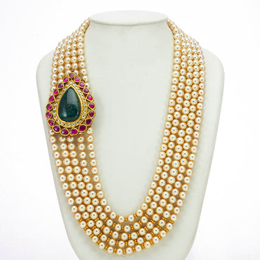 Decadent Gold Kundan Emerald Side Piece Necklace