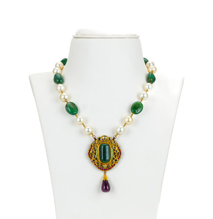 Eclectic Kundan Emerald Pearl Necklace