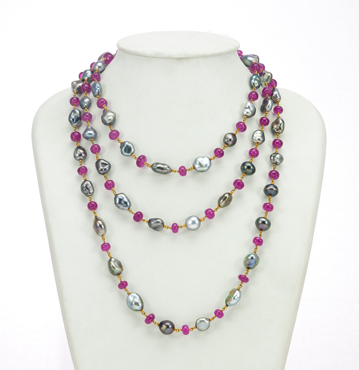 Gleaming Gold Ruby Pearl Taar Mala