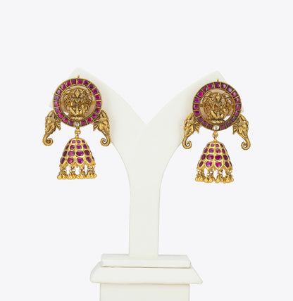 Brilliant Gold Ruby Elephant Jhumka