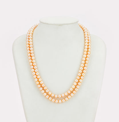 6.0-7.0mm Pink Near Round Freshwater Pearl Necklace Set - AA Quality