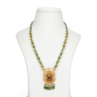 Gleaming Laxmi Devi Gold Emerald Stone Necklace