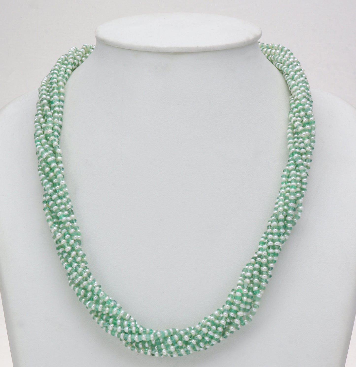 Natural Shaded Green Emerald And 1.0-2.0mm Seed Freshwater Pearls Necklace Set - AAA Quality