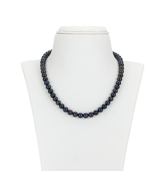 8.0-9.0mm Black Near Round Freshwater Pearl Necklace Set - AA Quality