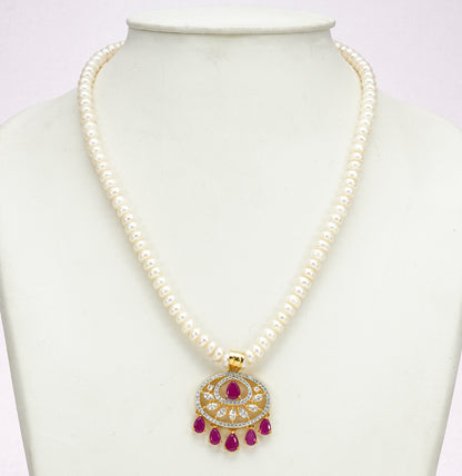 Majestic Red Stone Freshwater Pearl Necklace Set