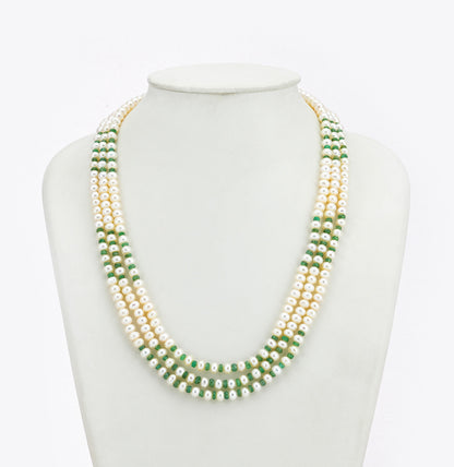 Natural Emerald And 5.0-6.0mm Button Freshwater Pearl Necklace Set - AA Quality