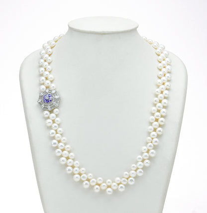 Sparkling Blue Stone Sidepiece Freshwater Pearls Necklace Set